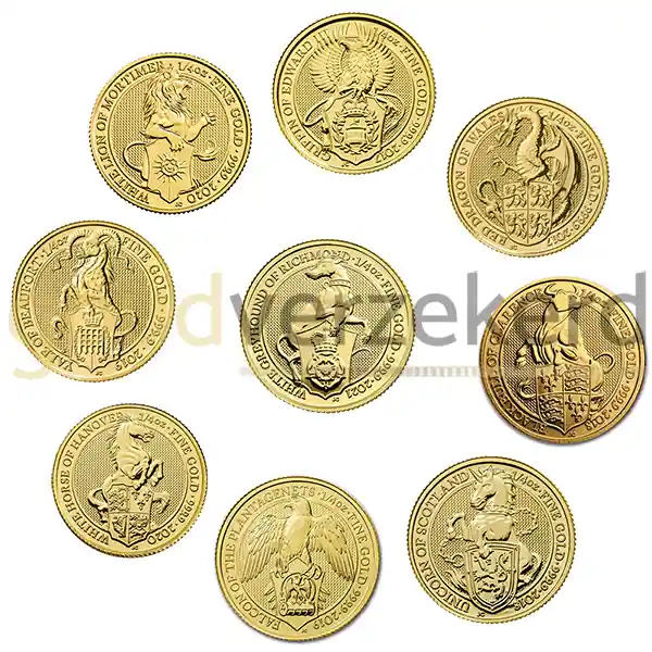 Queens Beasts 10-delige 1/4 troy ounce gouden munten (Complete Collectie) - Goudverzekerd Rabat