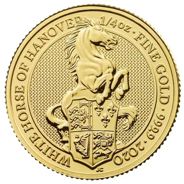 Queenst Beasts #9 White Horse 1/4 troy ounce gouden munt 2020 - Goudverzekerd Autentyczny