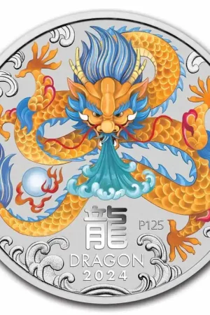 Lunar Series III Dragon 5 troy ounce gekleurd zilveren munt 2024 - Goudverzekerd Ostatnia szansa