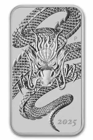 Oferta Dragon 1 troy ounce Rectangular zilveren munt 2025 - Goudverzekerd