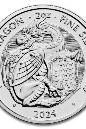 Popularny Tudor Beasts: #5 Tudor Dragon 2 troy ounce zilveren munt 2024 - Goudverzekerd