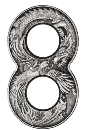 Nowość 2020 2 oz Figure Eight Dragon Phoenix zilveren munt - Goudverzekerd