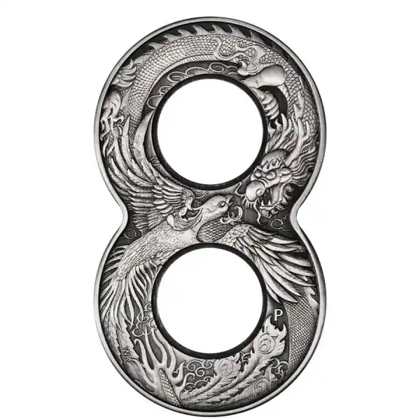 Nowość 2020 2 oz Figure Eight Dragon Phoenix zilveren munt - Goudverzekerd