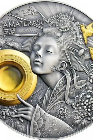 Amaterasu Divine Faces of the Sun 3 oz zilveren munten 2021 - Goudverzekerd Popularny