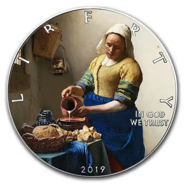 American Eagle Johannes Vermeer Melkmeisje 1 troy ounce zilveren munt 2019 - Goudverzekerd Ostatnia szansa