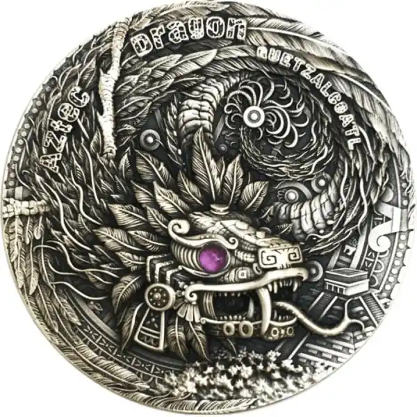 Aztec Dragons Antique Finish 2 troy ounce zilveren munten 2020 - Goudverzekerd Niska cena