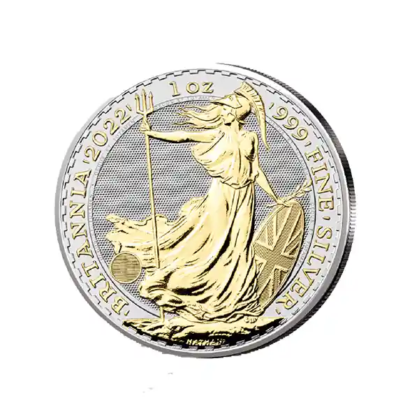 Oferta Britannia 1 troy ounce zilveren munt goud gekleurd 2022 - Goudverzekerd