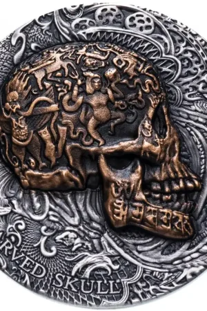 Zamów teraz Carved Skull Bones Cameroon 1 troy ounce zilveren munt 2017 - Goudverzekerd