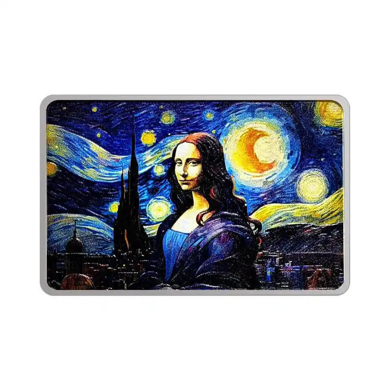 Mona Lisa x Van Gogh 2 troy ounce zilveren munt 2024 Coloured Proof - Goudverzekerd Darmowa dostawa