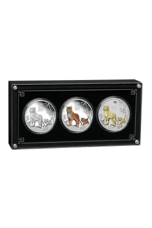 Lunar Series III Year of the Tiger zilveren Trio Proof 2022 - Goudverzekerd Zwrot pieniędzy