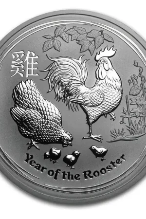 Lunar Haan 5 troy ounce zilveren munt 2017 - Goudverzekerd Nowość