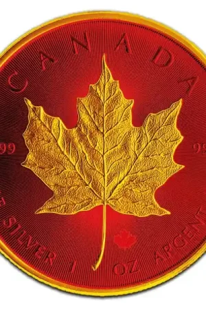 Szybka dostawa Maple Leaf 1 troy ounce Colorized zilveren munt goud gekleurd 2021 - Goudverzekerd