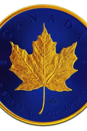 Maple Leaf 1 troy ounce Colorized zilveren munt goud gekleurd 2021 - Goudverzekerd Wyprzedaż
