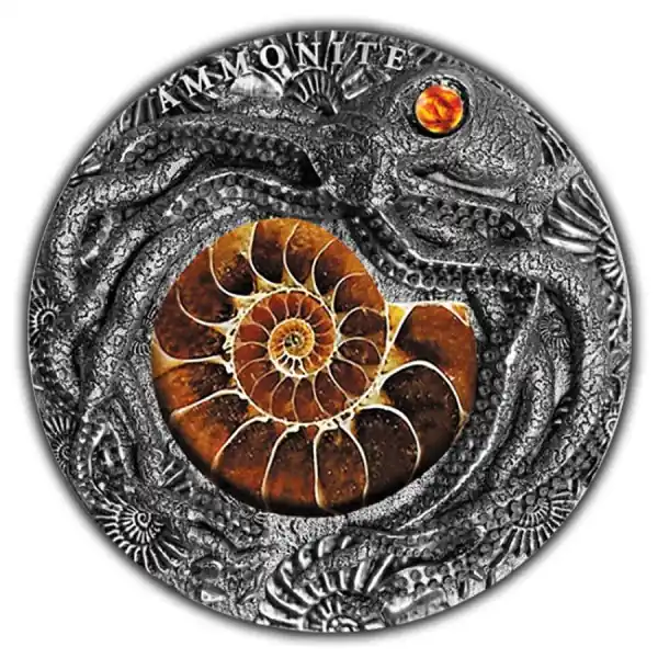 Ekspresowa dostawa Niue Ammonite Fossil Amber zilveren munt - Goudverzekerd
