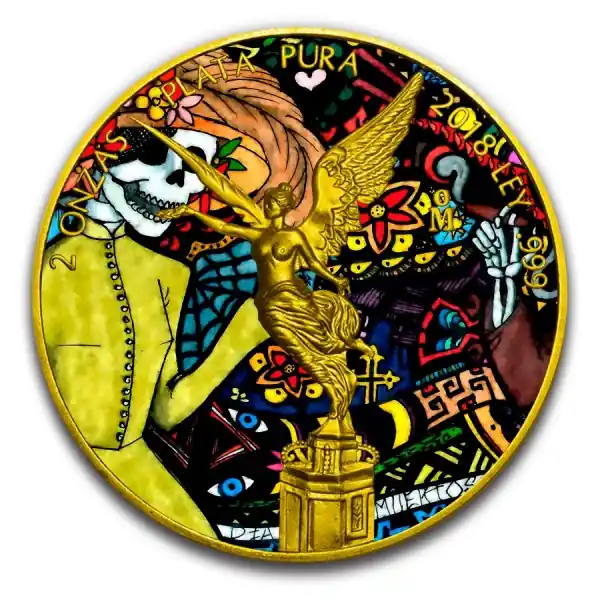 Ostatnia szansa Mexican Libertad 2 troy ounce 24k goud gekleurde zilveren munt 2018 - Goudverzekerd