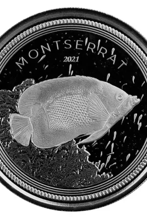 Montserrat Eastern Caribbean #4: Blue Girdled Angelfish 1 troy ounce zilveren munt 201 - Goudverzekerd Niska cena