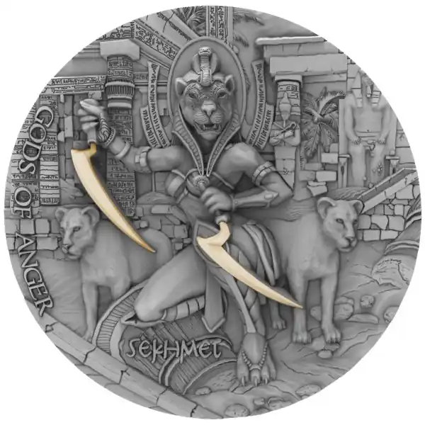 Oferta Niue God of Anger Sekhmet Ultra High Relief 2 troy ounce zilveren munt 2021 - Goudverzekerd