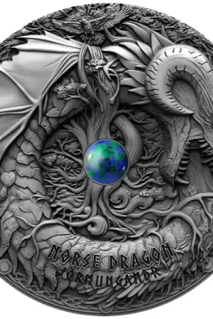 Niue Norse Dragon Azurite High Relief 2 Troy Ounce zilveren munt 2019 - Goudverzekerd Rabat