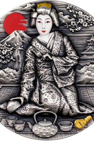 Popularny Niue Geisha Antique Finish 2 troy ounce zilveren munt 2019 - Goudverzekerd