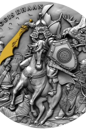 Niue Chinggis Khaan Antique Finish 2 troy ounce zilveren munt 2019 - Goudverzekerd Kup teraz