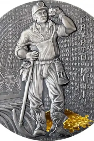 Rabat Niue Crypto Mining 50 gram Antique Finish zilveren munt 2021 - Goudverzekerd