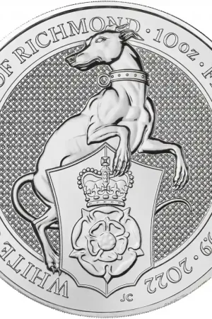 Niska cena Queens Beasts White Greyhound 10 troy ounce zilveren munt 2022 - Goudverzekerd