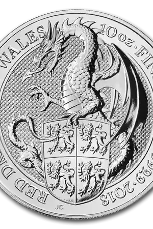 Queens Beast Dragon 10 troy ounce zilveren munt 2018 - Goudverzekerd Promocja
