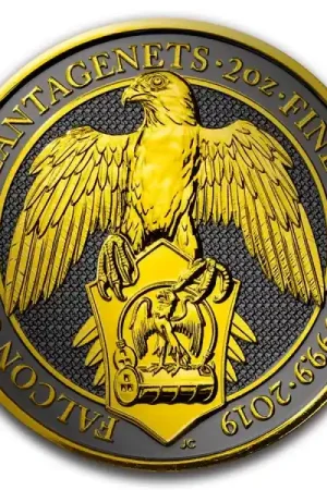 Queens Beast Falcon Black Ruthenium Gold Shadows 2 troy ounce zilveren munt 2019 - Goudverzekerd Promocja
