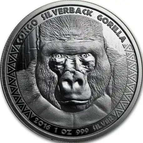 Republic of Congo Silverback Gorilla 1 troy ounce zilveren munt 2016 - Goudverzekerd Tani