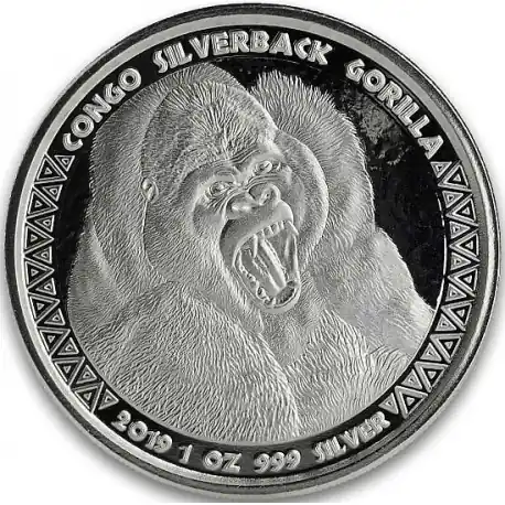 Promocja Republic of Congo Silverback Gorilla 1 troy ounce zilveren munt 2019 - Goudverzekerd