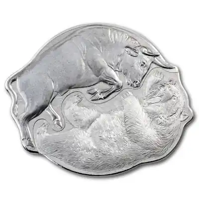 Solomon Islands Bull Vs Bear 2 troy ounce zilveren munt 2021 - Goudverzekerd Wysoka jakość