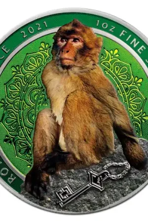 Wyprzedaż The Barbary Macaque Gibraltar Colorized 1 troy ounce zilveren munt 2021 - Goudverzekerd