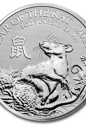 UK Lunar Rat 1 troy ounce zilveren munt 2020 - Goudverzekerd Wyprzedaż