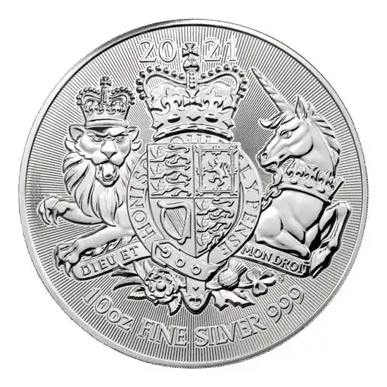 Niska cena UK The Royal Arms 10 troy ounce zilveren munt 2021 - Goudverzekerd
