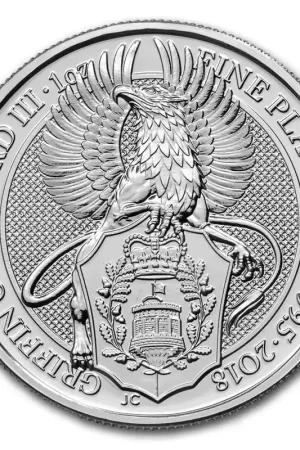 Wyprzedaż Queens Beast Griffin 1 troy ounce platina munt 2018 - Goudverzekerd
