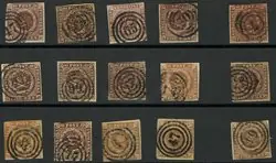 Denemarken - 15 stuks 4 RBS op stockkaart - gestempeld Oryginalny