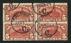 Denemarken - 5 kronen blok van 4 AFA 67 - Gestempeld Najlepsza cena