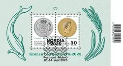 Denemarken - De Kronen: 150 jaar Deense munteenheid - SouvenirvelletjemetTentoonstellings afstempeling (Nordia) Niska cena