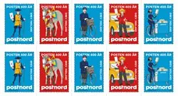 Denemarken - The postman through 400 years, domestic rate - Postfris strip van 10 Autentyczny