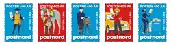 Denemarken - The postman through 400 years, domestic rate - Postfris strip of 5 Bezpieczna płatność
