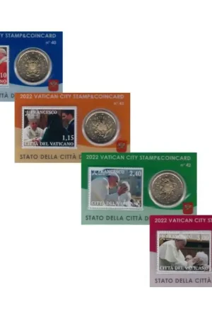 Vaticaan 2022 50 Cent Unc in coincard met zegel nummer 40 t/m 43 Kup teraz