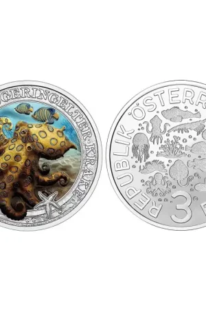 Oostenrijk 2022 3 euro 'Blauwe geringde Octopus' Unc Szybka dostawa