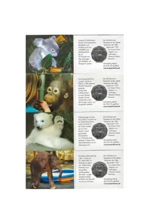 Premium Oostenrijk 2002 5 Euro ,200 jahre Tiergarten Schönbrunn,(alle vier verschillende)