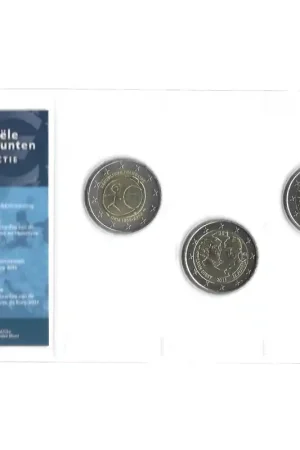 Autentyczny Officiële 2 Euromunten collectie KNM UNC Frankrijk 2009 - België 2011 - Slowakije 2012