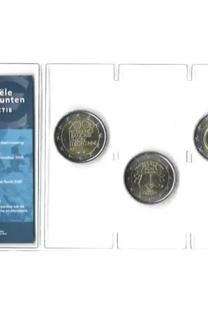 Premium Officiële 2 Euromunten collectie KNM UNC Frankrijk 2008 - Spanje 2007 - Portugal 2009
