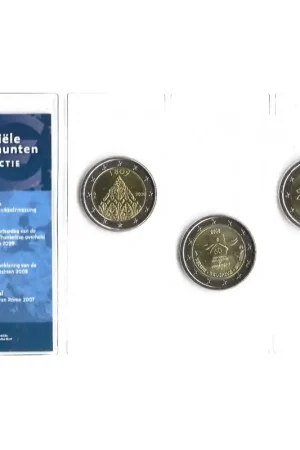 Officiële 2 Euromunten collectie KNM UNC Finland 2009 - België 2008 - Portugal 2007 Promocja