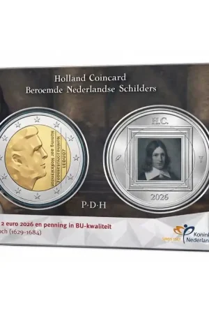 Popularny Nederland 2026 Holland Coin Fair coincard thema 'Pieter de Hooch' met zilveren penning