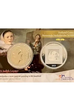 Oryginalny Nederland 2025 Holland coin Fair coincard'Judith Leyster' met Zilveren Penning