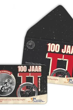 Tylko dziś Nederland 2025 '100 jaar TT Assen' Vijfje Eerste Dag Uitgifte in coincard