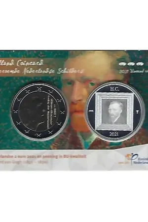 Autentyczny Nederland 2021 Holland coin Fair coincard thema Vincent van Gogh Met zilveren penning
